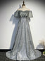 Silver Gray Sequins Off the Shoulder Prom Dress