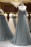 Silver Grey Tulle Off Shoulder Beading Dress