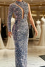 Silver Mermaid Sequin Evening Prom Dress One Shoulder