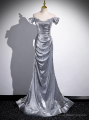 Silver Mermaid Sequins Pleats Beading Prom Dress