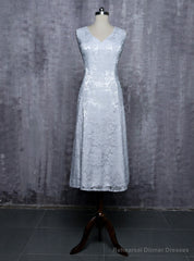 Silver Mother Of The Bride Dresses A-line V-neck Cap Sleeves