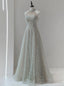 Silver Sequins Halter Beading Prom Dress