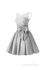 Silver Taffeta Short Homecoming Dress Evening Prom Dress