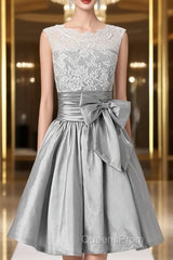 Silver Taffeta Short Homecoming Dress Evening Prom Dress