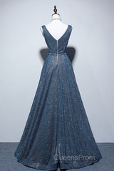 Simple A-Line Blue Long Evening Prom Dress, Blue Formal Dress