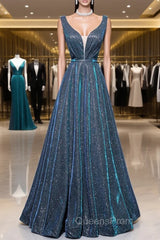 Simple A-Line Blue Long Evening Prom Dress, Blue Formal Dress