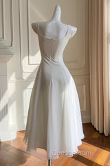 Simple A-Line Chiffon Short Ivory Evening Prom Dress, Simple Ivory Bridesmaid Dress