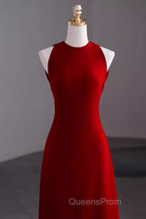 Simple A Line Red Floor Length Open Back Evening Prom Dress