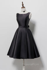 Simple A-Line Satin Black Short Evening Prom Dress, Black Homecoming Dress