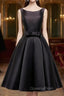 Simple A-Line Satin Black Short Evening Prom Dress, Black Homecoming Dress