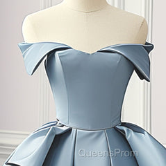 Simple A-Line Satin Blue Long Evening Prom Dress, Blue Satin Long Formal Dress