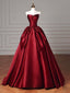Simple A-Line Satin Burgundy Long Classy Prom Dress, Burgundy Long Prom Dress