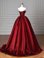 Simple A-Line Satin Burgundy Long Prom Dress, Burgundy Long Formal Dress