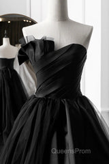 Simple A-Line Satin Strapless Black Long Evening Prom Dress