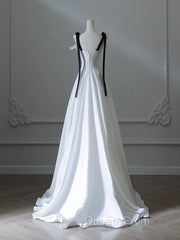 Simple A-Line Satin White Long Evening Prom Dress, White Long Formal Dress