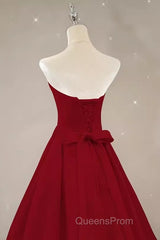 Simple A Line Strapless Long Red Evening Prom Dress Evening Dress