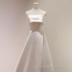 Simple A Line Strapless Satin Ivory Wedding Dress