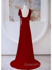 Simple A Line Straps Long Red Evening Prom Dress Evening Dress