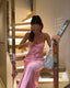 Simple A Line Straps Sleeveless Party Dress Silk Satin Pink Classy Prom Dress