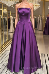 Simple Backless Purple Satin Long Evening Prom Dress, Backless Purple Formal Dress, Purple Evening Dress
