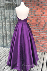 Simple Backless Purple Satin Long Evening Prom Dress, Backless Purple Formal Dress, Purple Evening Dress
