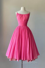 Simple Ball Gown Spaghetti Straps Pink Chiffon Evening Prom Dress Birthday Outfits