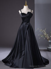 Simple Black Straps Pleats Prom Dress
