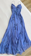 Simple Blue Spaghetti Straps Long Backless Classy Prom Dress