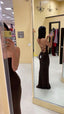 Simple Brown Mermaid Spaghetti Straps Long Classy Evening Classy Prom Dress, Custom High Slit Classy Prom Dress Inspo For Women
