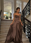 Simple Brown Spaghetti Straps A Line Classy Prom Dress Party Dress