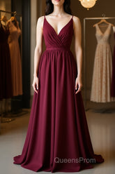 Simple burgundy chiffon lace long Evening Prom Dress, burgundy evening Dress