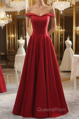 Simple burgundy off shoulder long Evening Prom Dress, burgundy evening Dress