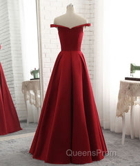 Simple burgundy off shoulder long Evening Prom Dress, burgundy evening Dress