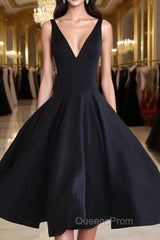 Simple Cute V Neck Short Black Evening Prom Dress, Cute Black Homecoming Dress, Graduation Dress