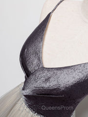 Simple gray v neck tulle long Evening Prom Dress, gray tulle formal Dress