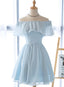 Simple Light Blue Off Shoulder Classy Dress , Short Party Dress
