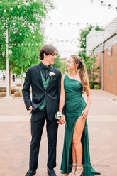 Simple Mermaid Dark Green Slit Long Prom Dresses Formal Dress