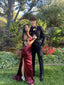 Simple Mermaid Long Burgundy Slit Classy Prom Dress