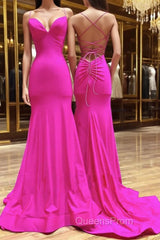 Simple Mermaid Long Evening Prom Dress, Backless Satin Long Evening Dress