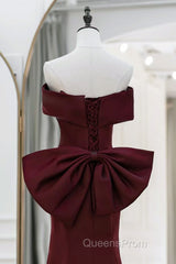 Simple Mermaid Satin Burgundy Long Evening Prom Dress, Burgundy Long Formal Dress