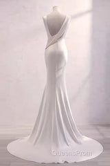 Simple Mermaid Satin White Long Wedding Dress Brides Dress