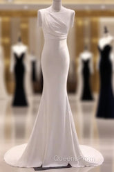 Simple Mermaid Satin White Long Wedding Dress Brides Dress