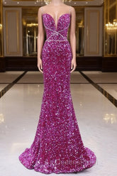 Simple Mermaid Sequin Long Evening Prom Dress, Sequin Long Evening Dress