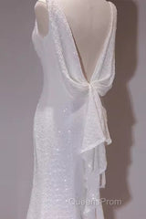 Simple Mermaid Spaghetti Straps Sequin White Long Wedding Dress