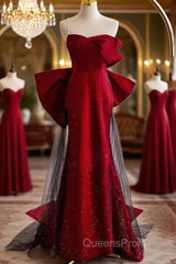Simple Mermaid Strapless Burgundy Floor Length Evening Prom Dress