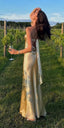Simple Mermaid Strapless Neckline Long Party Dress Satin Yellow Classy Prom Dress