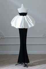 Simple Mermaid Velvet Puff Sleeves Black Long Evening Prom Dress, Black Evening Dress