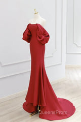 Simple Off Shoulder Satin Red Mermaid Long Evening Prom Dress, Red Long Formal Dress