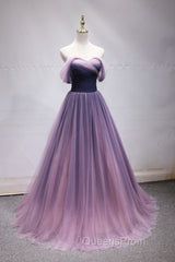Simple off shoulder tulle long Evening Prom Dress, tulle formal Dress