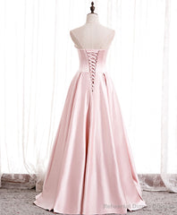 Simple Pink Satin Long Prom Dress, Pink Formal Bridesmaid Dress
